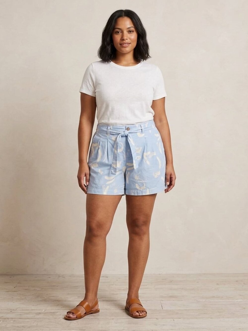 A New Day Women's Blue Abstract Print High-Rise Tie-Waist Shorts – Size 18